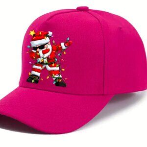pink Christmas hat with print of Santa dancing